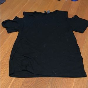 Black off the shoulder shirt.